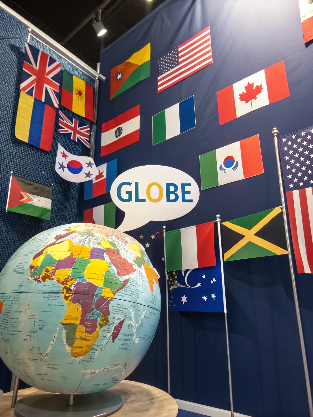 A globe icon with speech bubbles in different languages, representing multi-language support.