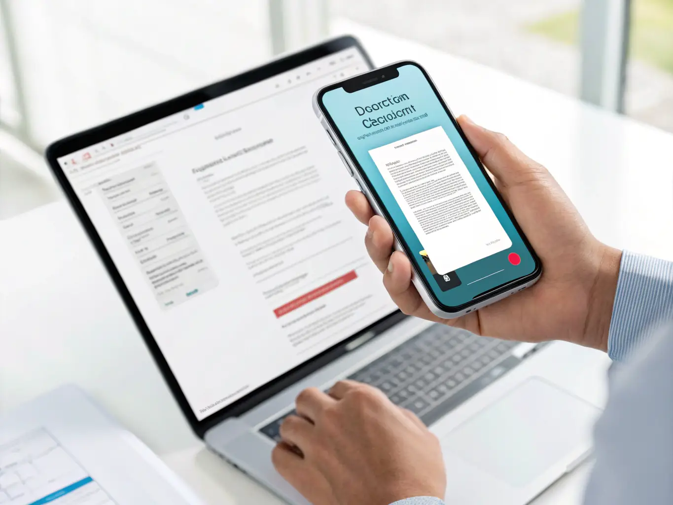 A person uploading a legal document to the Hukuki app for AI-powered analysis, with the app highlighting key clauses and potential issues.